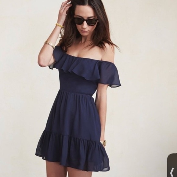 Reformation Bonnie Off The Shoulder Black Mini Dress - Picture 5 of 5